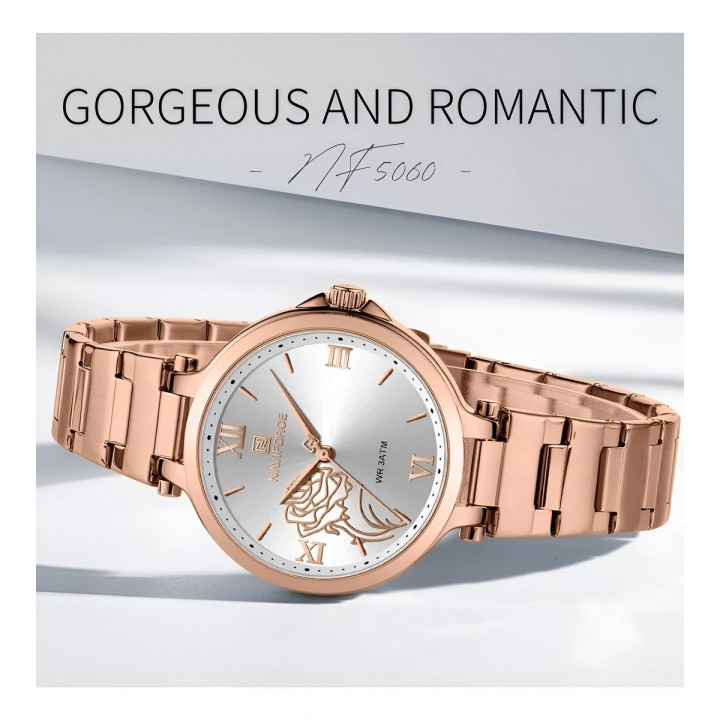 Reloj Naviforce Casual Nf5060 Mujer Flor Acero + Estuche