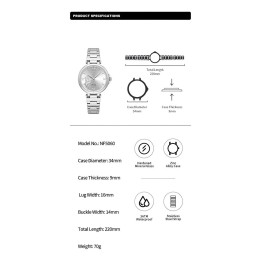 Reloj Naviforce Casual Nf5060 Mujer Flor Acero + Estuche