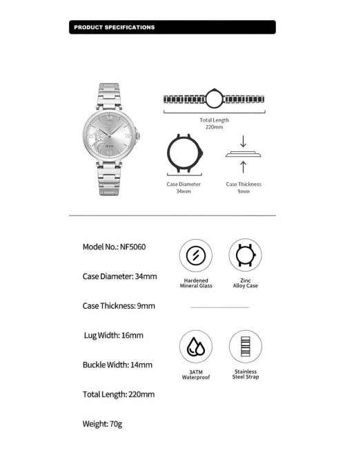 Reloj Naviforce Casual Nf5060 Mujer Flor Acero + Estuche