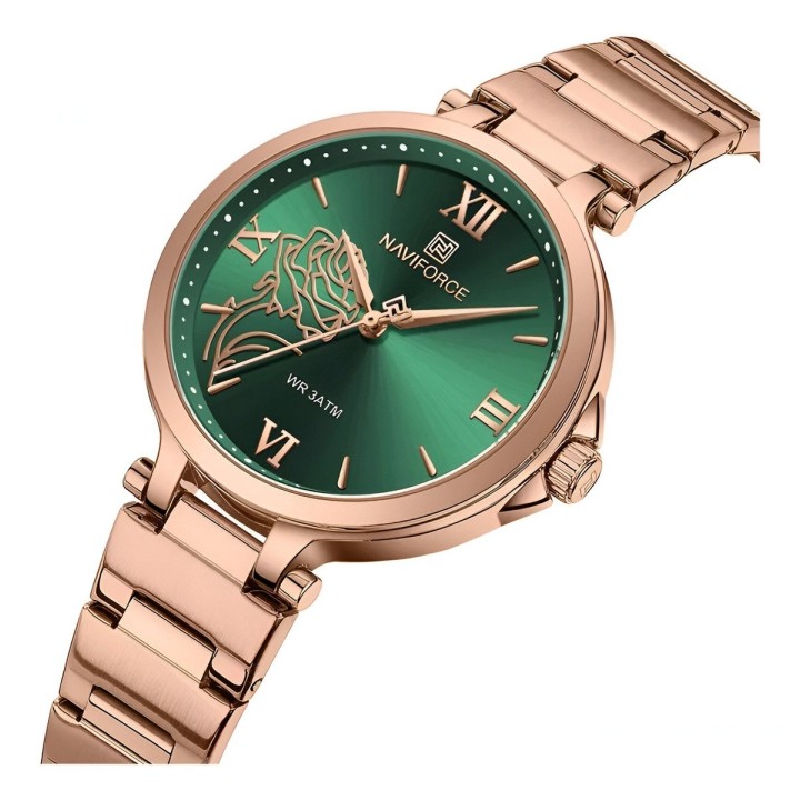 Reloj Naviforce Casual Nf5060 Mujer Flor Acero + Estuche
