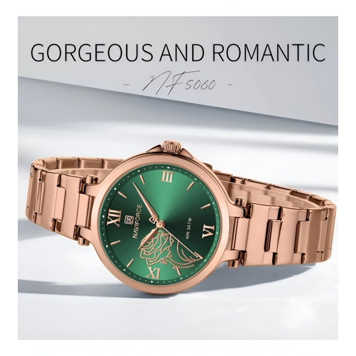 Reloj Naviforce Casual Nf5060 Mujer Flor Acero + Estuche