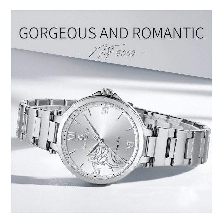 Reloj Naviforce Casual Nf5060 Mujer Flor Acero + Estuche