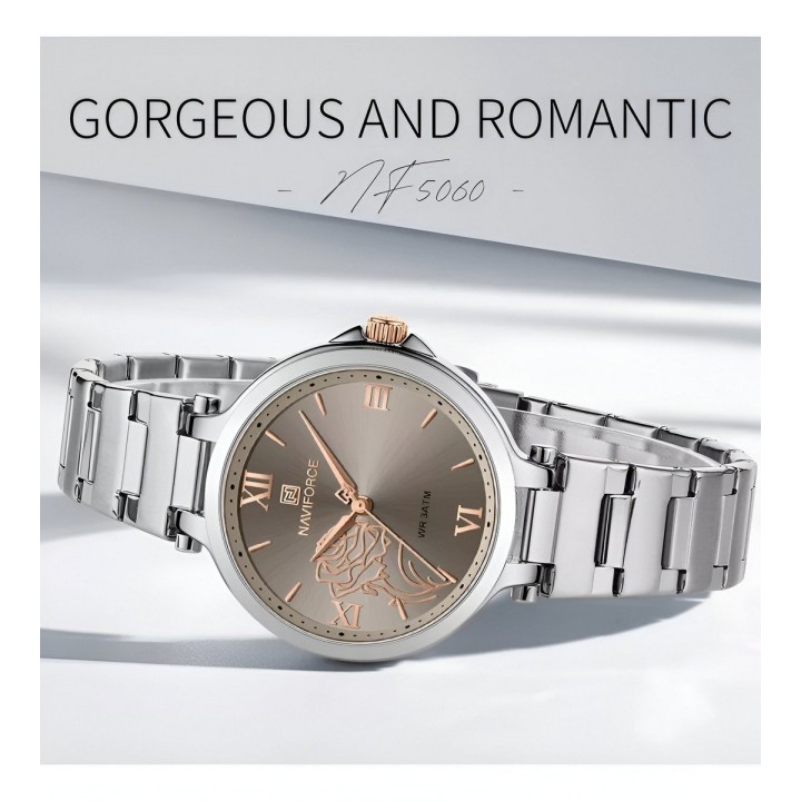 Reloj Naviforce Casual Nf5060 Mujer Flor Acero + Estuche