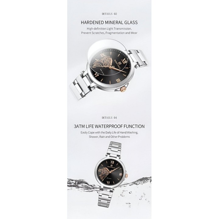 Reloj Naviforce Casual Nf5060 Mujer Flor Acero + Estuche