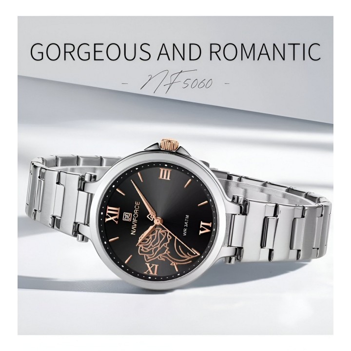 Reloj Naviforce Casual Nf5060 Mujer Flor Acero + Estuche