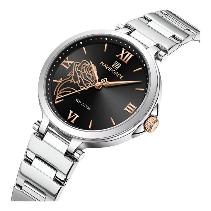 Reloj Naviforce Casual Nf5060 Mujer Flor Acero + Estuche