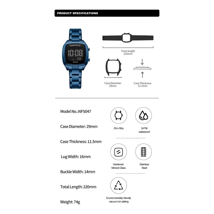 Reloj Naviforce Sport Nf5047 Mujer Digital Acero + Estuche