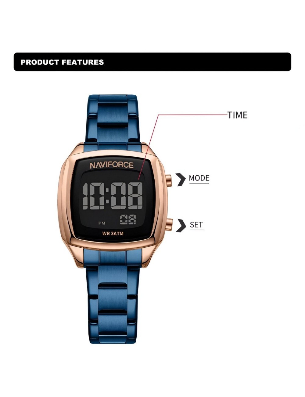Reloj Naviforce Sport Nf5047 Mujer Digital Acero + Estuche