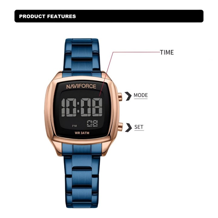 Reloj Naviforce Sport Nf5047 Mujer Digital Acero + Estuche