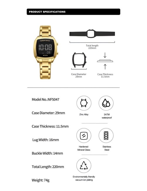 Reloj Naviforce Sport Nf5047 Mujer Digital Acero + Estuche