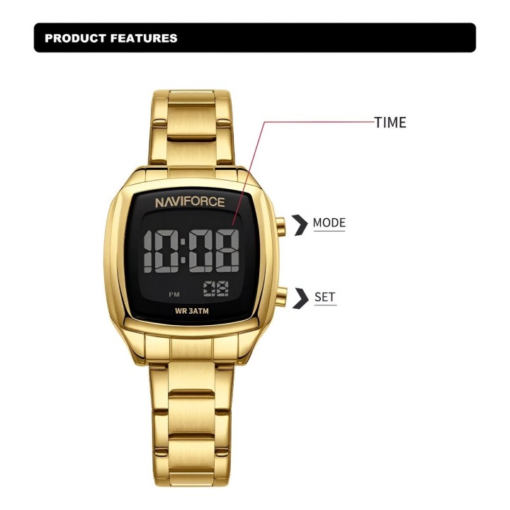 Reloj Naviforce Sport Nf5047 Mujer Digital Acero + Estuche