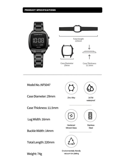 Reloj Naviforce Sport Nf5047 Mujer Digital Acero + Estuche