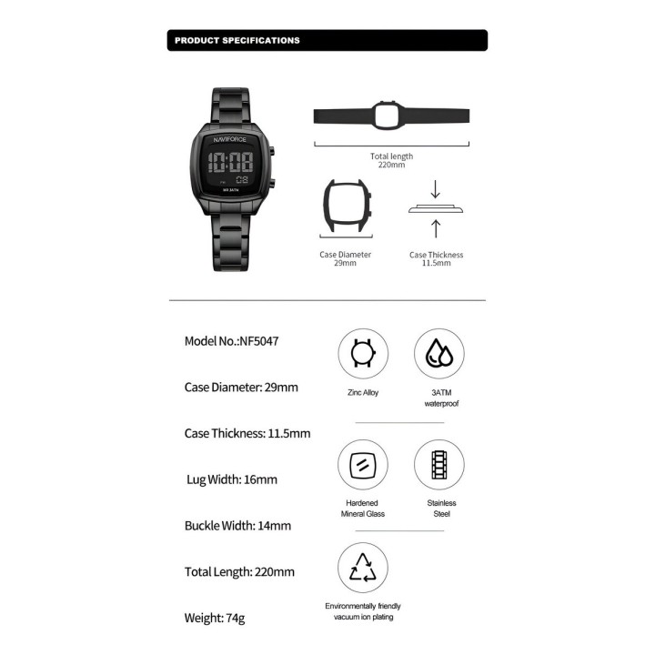 Reloj Naviforce Sport Nf5047 Mujer Digital Acero + Estuche