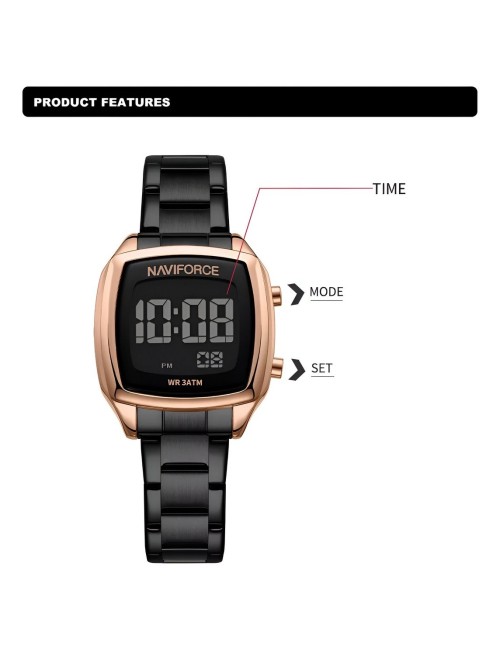 Reloj Naviforce Sport Nf5047 Mujer Digital Acero + Estuche