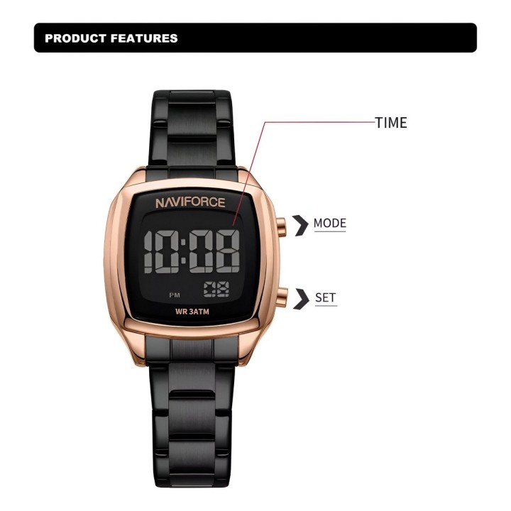 Reloj Naviforce Sport Nf5047 Mujer Digital Acero + Estuche