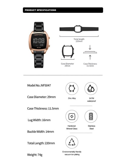 Reloj Naviforce Sport Nf5047 Mujer Digital Acero + Estuche