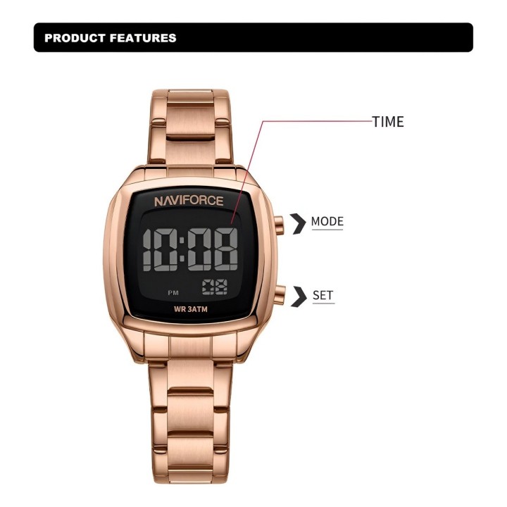 Reloj Naviforce Sport Nf5047 Mujer Digital Acero + Estuche
