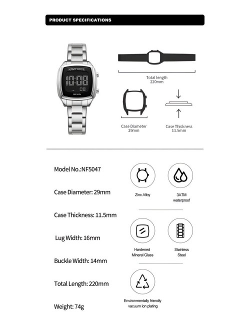 Reloj Naviforce Sport Nf5047 Mujer Digital Acero + Estuche