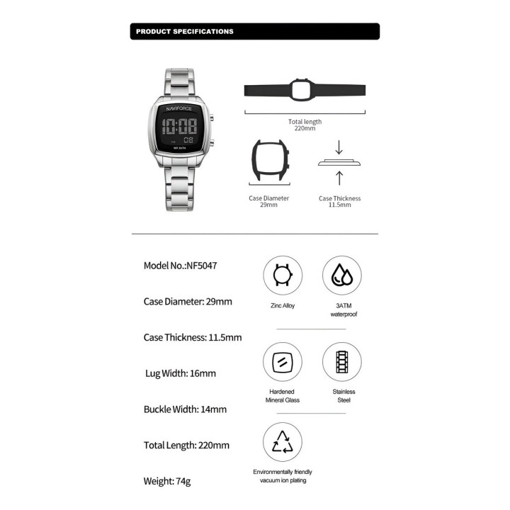 Reloj Naviforce Sport Nf5047 Mujer Digital Acero + Estuche