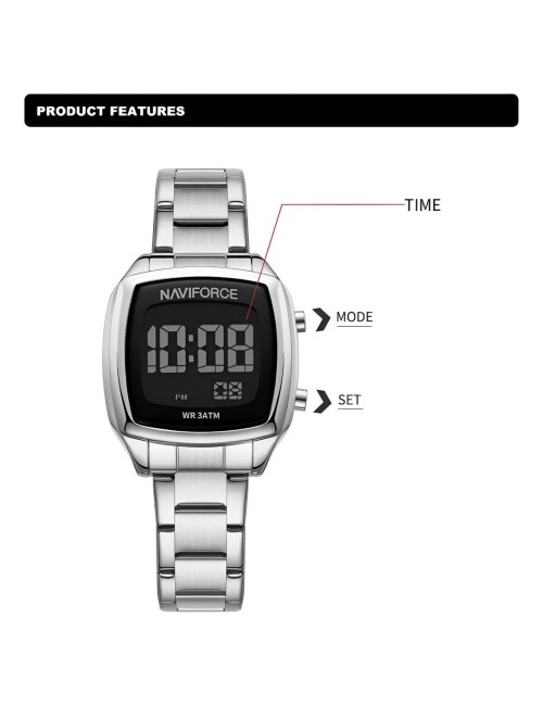 Reloj Naviforce Sport Nf5047 Mujer Digital Acero + Estuche