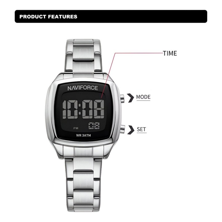 Reloj Naviforce Sport Nf5047 Mujer Digital Acero + Estuche