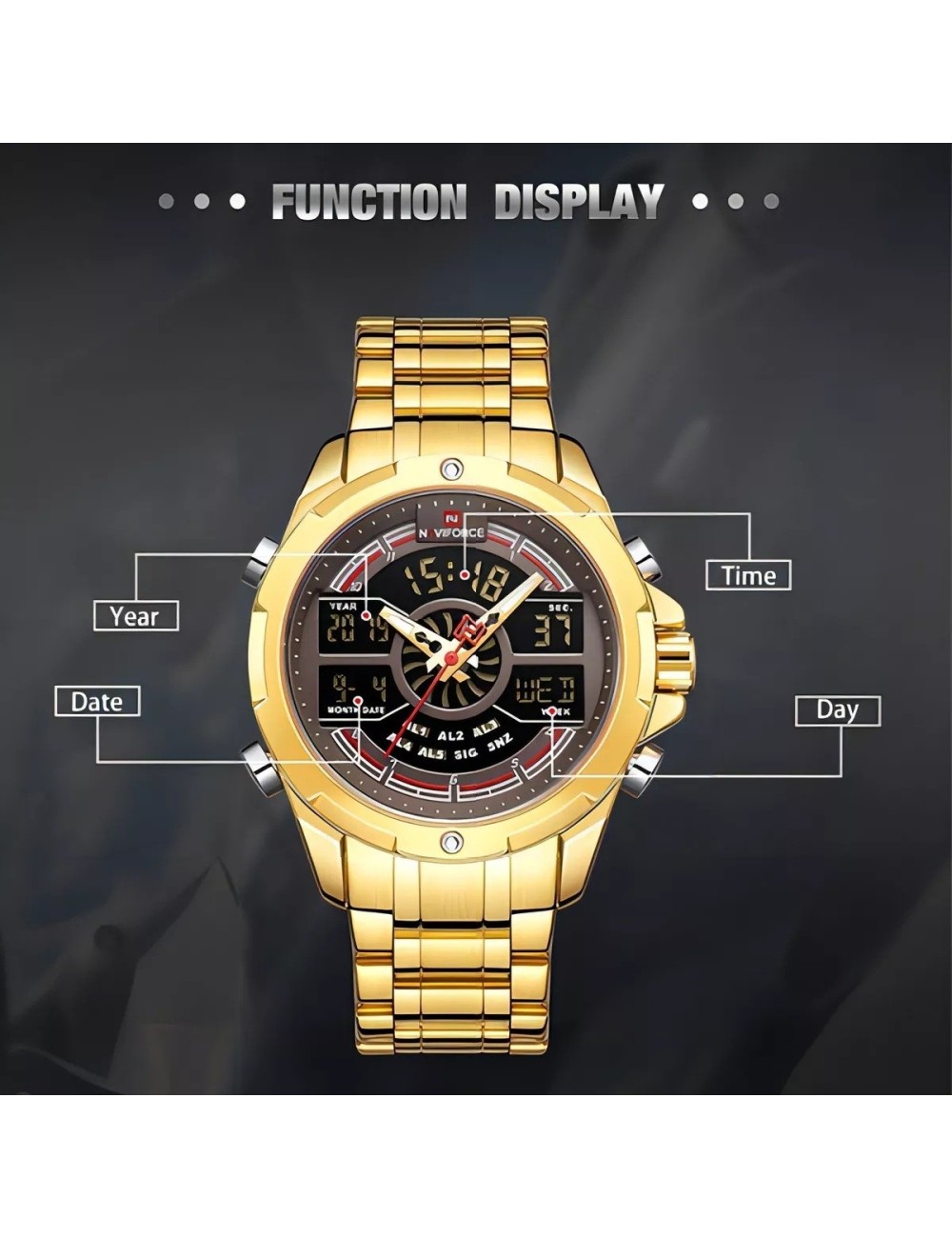 Reloj Naviforce Sport Nf9170 Hombre Digital Acero + Estuche