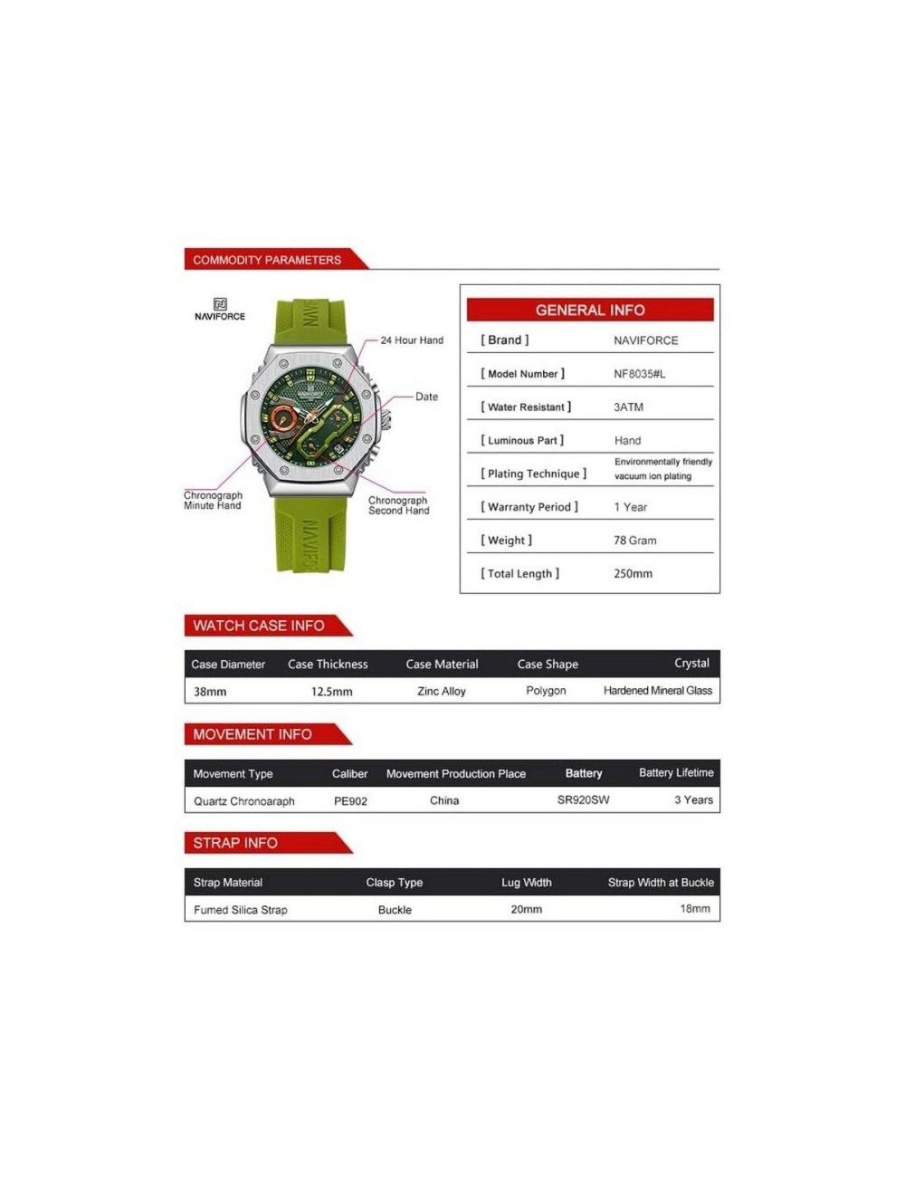Reloj Naviforce Sport Nf80335 Hombre Goma + Estuche