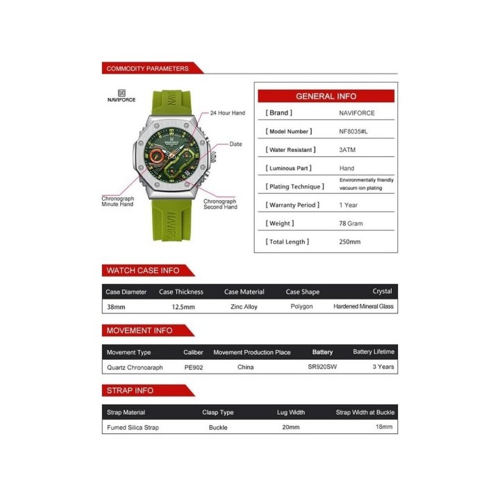 Reloj Naviforce Sport Nf80335 Hombre Goma + Estuche