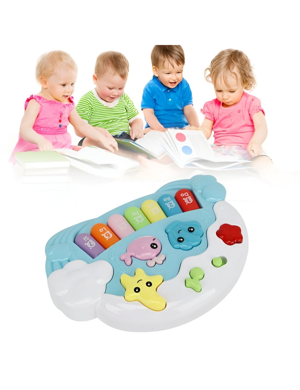 Piano Organeta Musical Animales Acuatico Bebes Niño+ Bateria