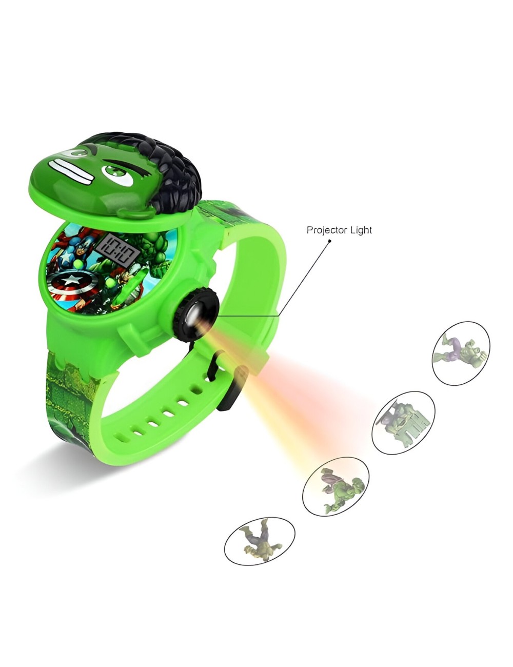 Reloj Niño Digital Proyector Figura Infantil Hulk Verde