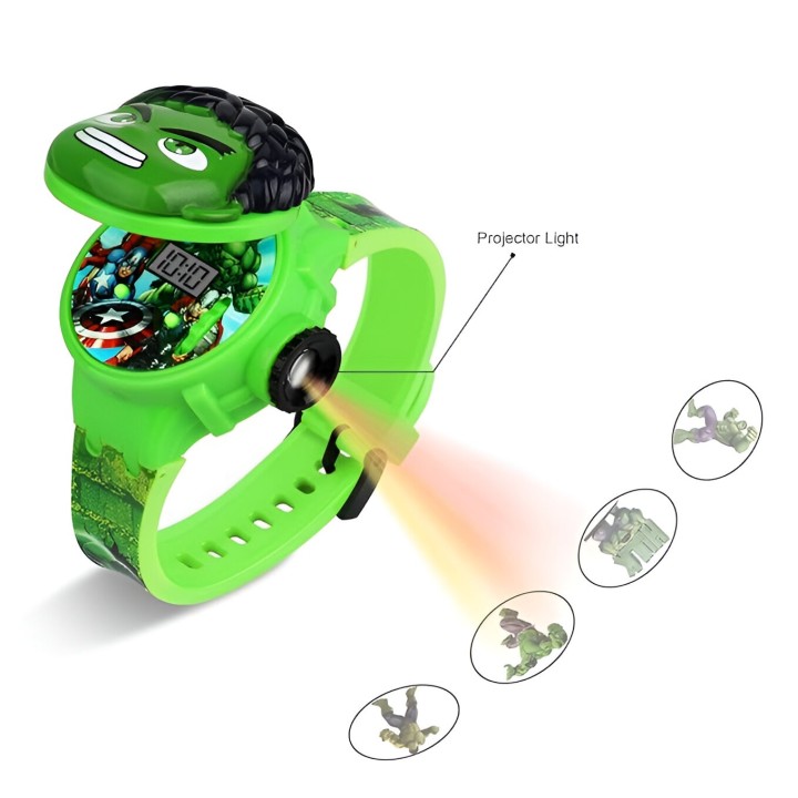 Reloj Niño Digital Proyector Figura Infantil Hulk Verde