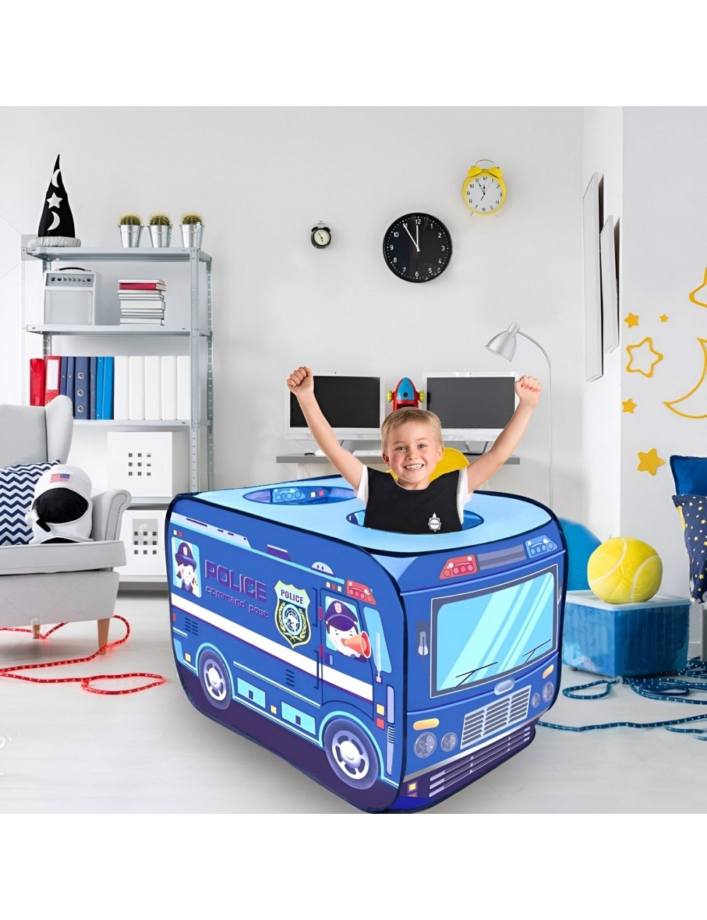 Carpa Camping Set Forma Carro Policia Infantil Unisex