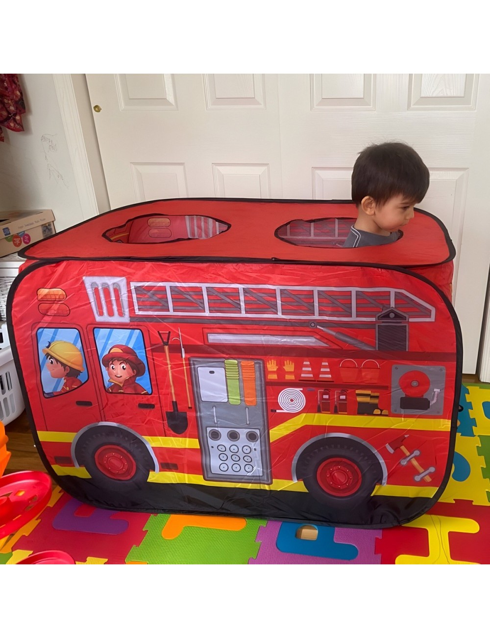 Carpa Camping Set Forma Carro Bomberos Infantil Unisex