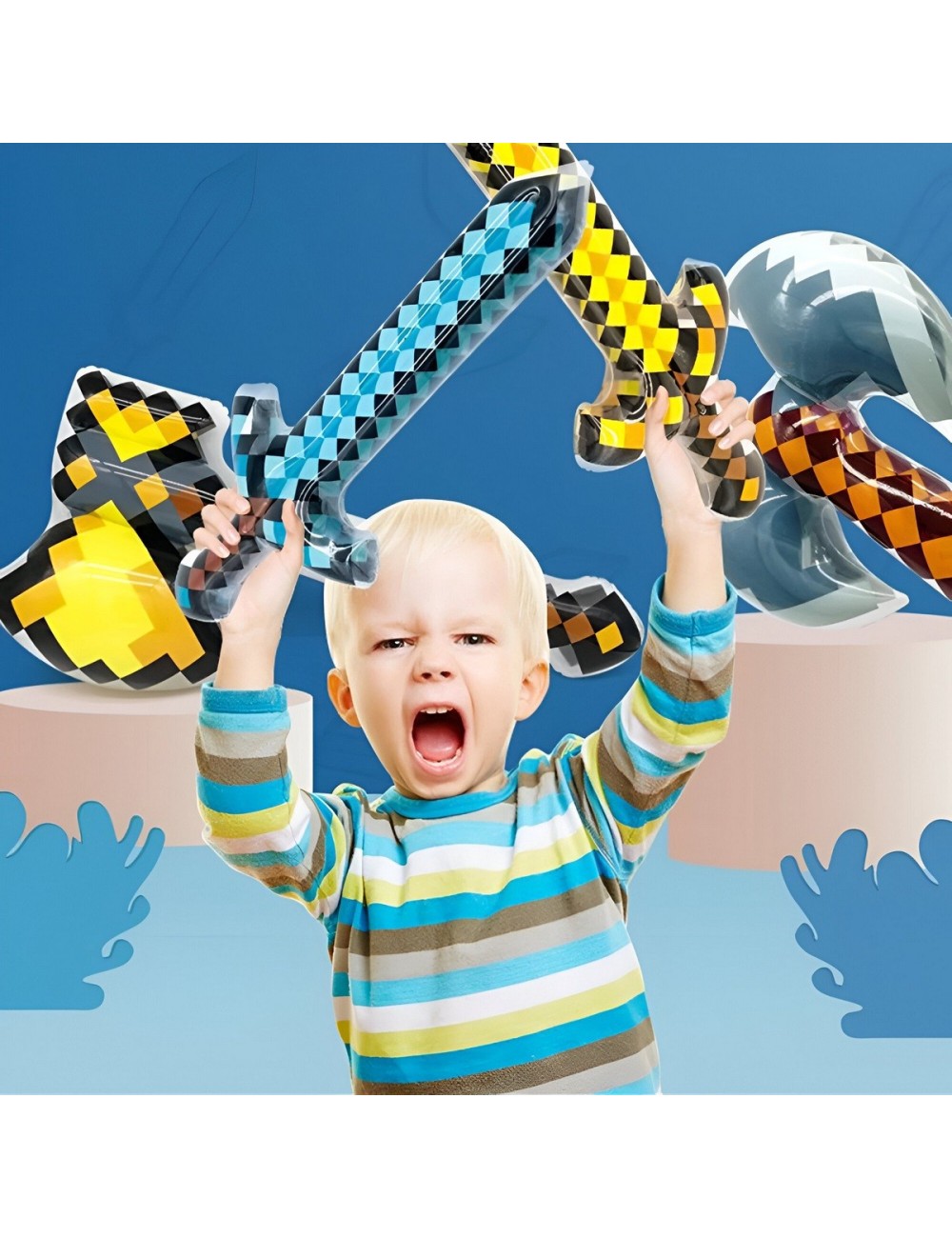 Hacha Minecraft De Diamante 67 Cm Inflable Juguete Niños