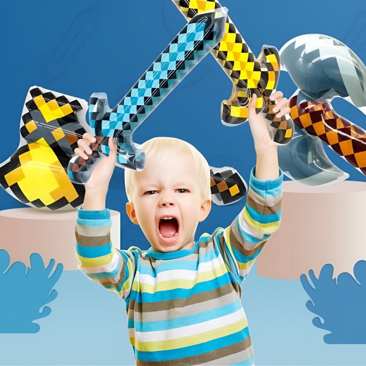Hacha Minecraft De Diamante 67 Cm Inflable Juguete Niños