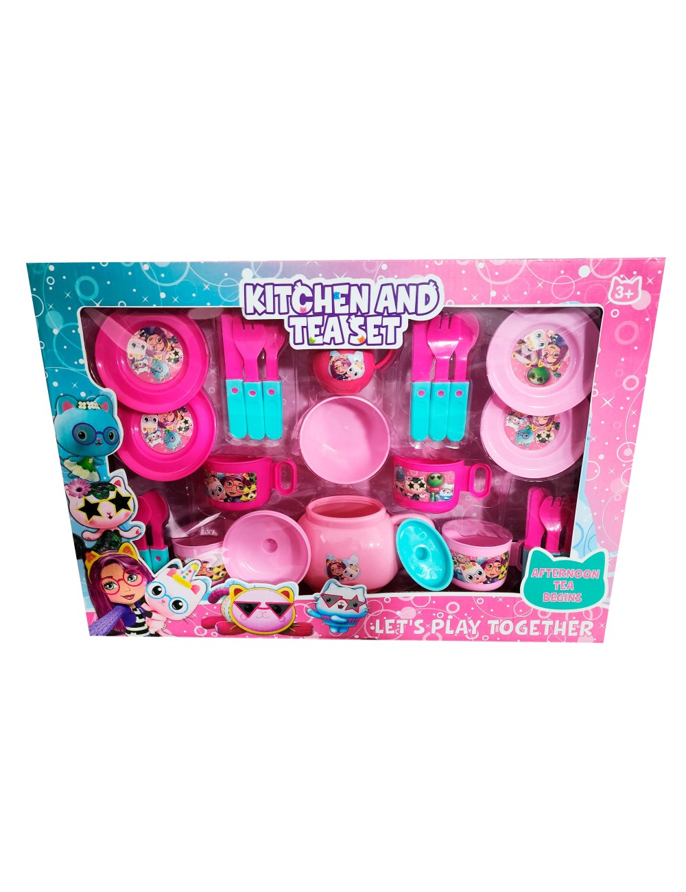 Juego Set Te Tetera Pocillos Platos Cubiertos Figuras Cocina