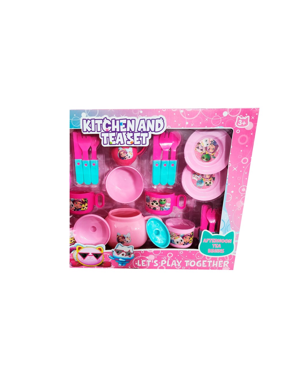 Juego Set Te Tetera Pocillos Platos Cubiertos Figuras Cocina