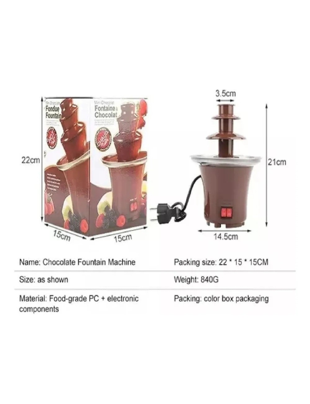 Fuente Chocolate 3 Niveles Fondue Fountain Color Marrón 110v