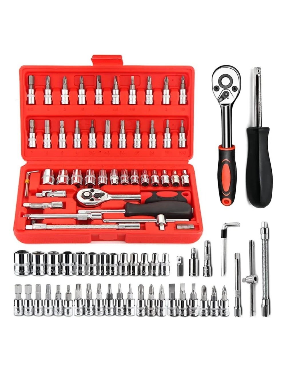 Juego De Dados Copas 46 Piezas Llaves De Tubo Caja Portatil