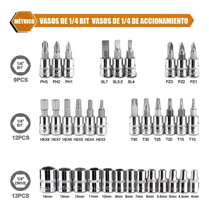Juego De Dados Copas 46 Piezas Llaves De Tubo Caja Portatil