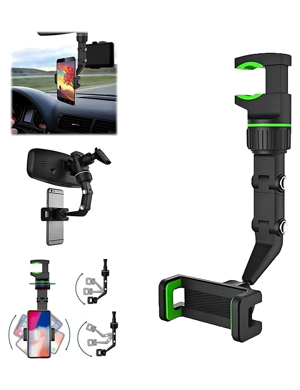 Soporte Para Teléfono Para Espejo Retrovisor 360o Multiusos