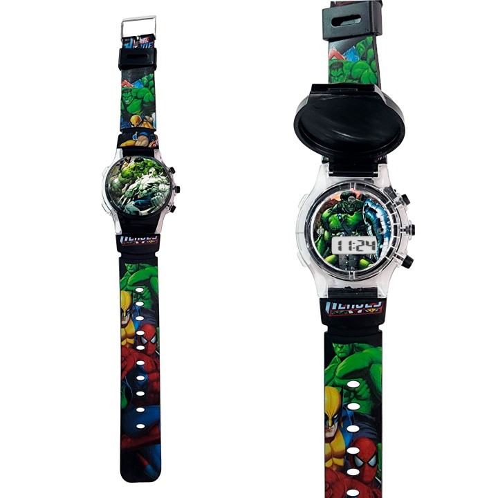 Reloj Niños Digital Tapa Infantil Luces Hulk Hombre Verde