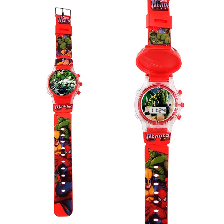 Reloj Niños Digital Tapa Infantil Luces Hulk Hombre Verde
