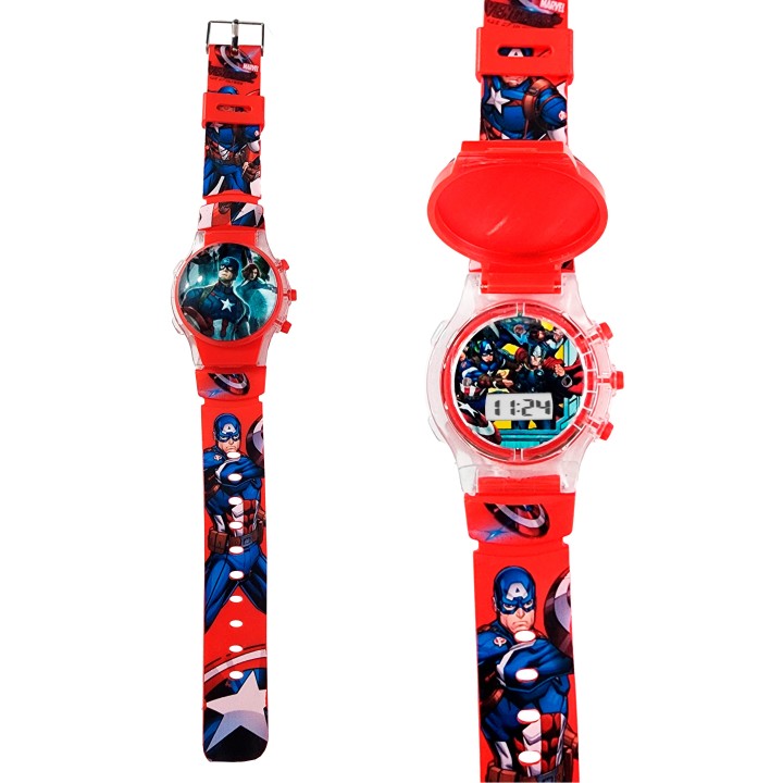 Reloj Niños Digital Tapa Infantil Luces Capitan America