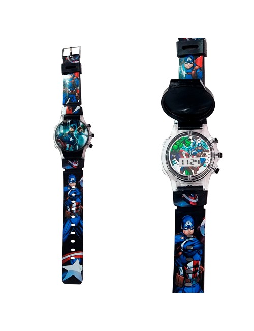 Reloj Niños Digital Tapa Infantil Luces Capitan America