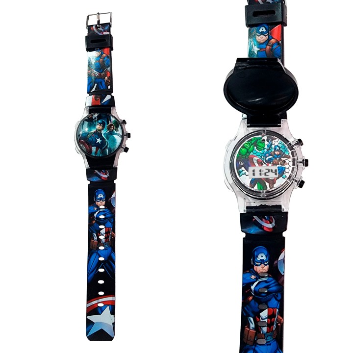 Reloj Niños Digital Tapa Infantil Luces Capitan America