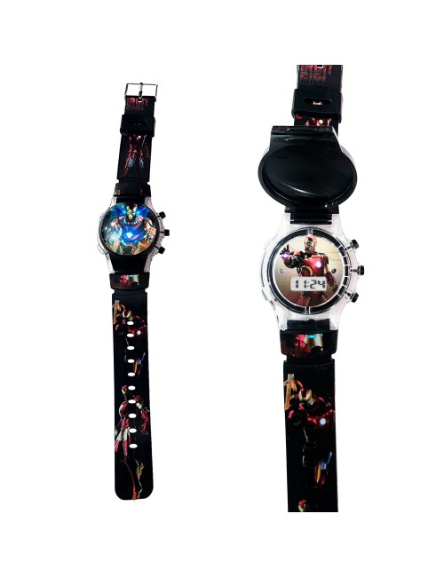 Reloj Niños Digital Tapa Infantil Luces Ironman Comics Heroe