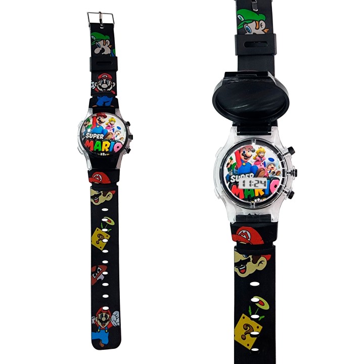 Reloj Niños Digital Tapa Infantil Luces Super Mario Bros