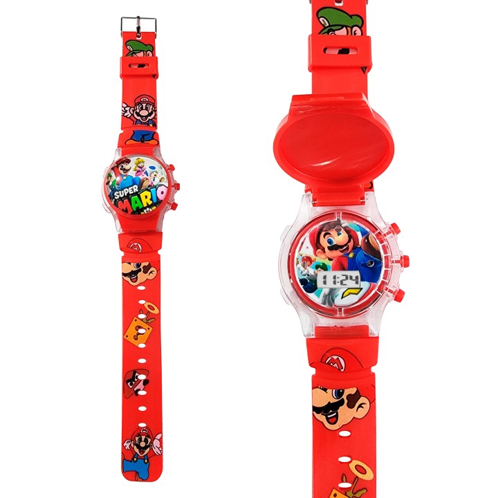 Reloj Niños Digital Tapa Infantil Luces Super Mario Bros