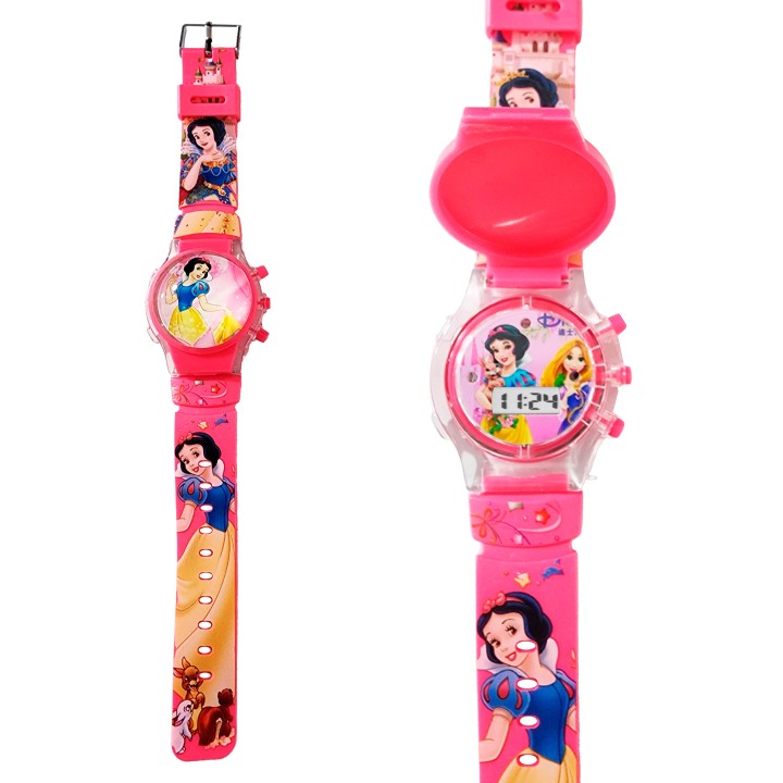 Reloj Niñas Digital Tapa Infantil Luces Sonido Blanca Nieves